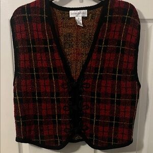 Red Tartan Vest with Black Trim